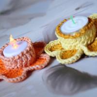 Gehäkelte Teelichthalter mit LED Licht-Geschenkidee Freunde und Familie, Osterdeko Ideen Teelichthalter Blume Bild 4