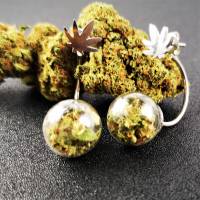 Ohrringe, Ohrhänger, Doppelohrstecker,Hanfblüten, Cannabis Schmuck, Geschenke für Stoner, 420 Bild 4
