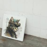 Digitaler Download Motiv "Steampunk Katze" Sublimation png 300dpi Kunstdruck quadratisch Zeichnung Ölfarbe Bild 1