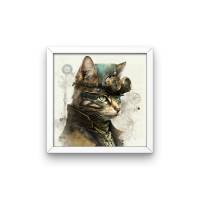 Digitaler Download Motiv "Steampunk Katze" Sublimation png 300dpi Kunstdruck quadratisch Zeichnung Ölfarbe Bild 3