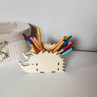 Stiftebecher Igel aus Holz | Schreibtisch Organisation Stifte | Stiftehalter für Büro und Kinderzimmer Bild 1