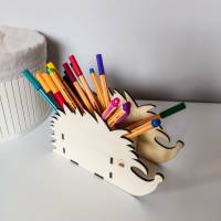 Stiftebecher Igel aus Holz | Schreibtisch Organisation Stifte | Stiftehalter für Büro und Kinderzimmer Bild 2