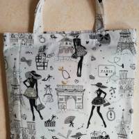 Stofftasche, Einkaufstasche, Shopper, Stoffbeutel, mit Paris-Motiven, Goldglanz Bild 1