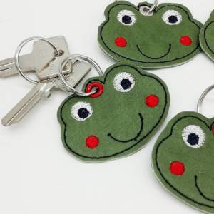 Schlüsselanhänger kleiner Frosch  - Kunstleder grün - Taschenbaumler - Schulranzen - Glücksbringer Bild 1