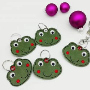 Schlüsselanhänger kleiner Frosch  - Kunstleder grün - Taschenbaumler - Schulranzen - Glücksbringer Bild 2