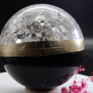 Stein und Glaskugel, Hybrid aus Basalt und Kristallglas mit 24 Karat Blattgold verziert, Kristall, Deko Sphere Crystal, Bild 7