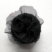 1 Stk. Tüll-Rose/ wunderschöner Knopf, aus feiner Spitze gewickelt und aufwändig eingefasst, in schwarz, ca. 3cm Bild 1