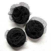 1 Stk. Tüll-Rose/ wunderschöner Knopf, aus feiner Spitze gewickelt und aufwändig eingefasst, in schwarz, ca. 3cm Bild 2