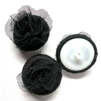 1 Stk. Tüll-Rose/ wunderschöner Knopf, aus feiner Spitze gewickelt und aufwändig eingefasst, in schwarz, ca. 3cm Bild 3
