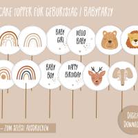 Baby Party Cupcake Topper | Neutral Regenbogen | Sofort Download | Digitale Dateien | Streudeko Geschenkanhänger Bild 1