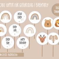 Baby Party Cupcake Topper | Neutral Regenbogen | Sofort Download | Digitale Dateien | Streudeko Geschenkanhänger Bild 4