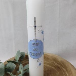Taufkerze mit Kreuz und Kreis - Blau marmoriert - Hl. Taufe - personalisiert Bild 2