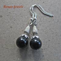 Edelstein Ohrhänger Onyx schwarz Ohrringe Perlen silberfarben mit Ohrhaken aus  925 Silber Bild 1