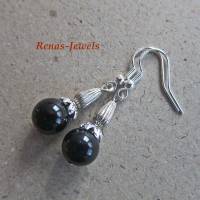 Edelstein Ohrhänger Onyx schwarz Ohrringe Perlen silberfarben mit Ohrhaken aus  925 Silber Bild 3