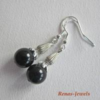 Edelstein Ohrhänger Onyx schwarz Ohrringe Perlen silberfarben mit Ohrhaken aus  925 Silber Bild 4