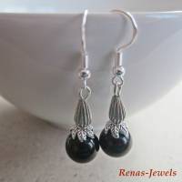 Edelstein Ohrhänger Onyx schwarz Ohrringe Perlen silberfarben mit Ohrhaken aus  925 Silber Bild 5
