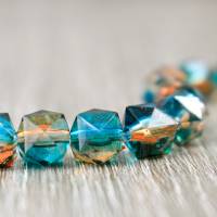 20 Acryl Perlen Vieleck Diamant facettiert DIY Basteln zweifarbig transparent orange blau 8mm Bild 1