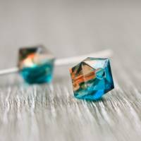 20 Acryl Perlen Vieleck Diamant facettiert DIY Basteln zweifarbig transparent orange blau 8mm Bild 2