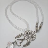 Halskette Glasperlen geschliffen mit Traumfänger Anhänger Perlen Kette Perlenkette selbstgemacht Halskette lang Indianer Bild 1