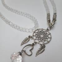 Halskette Glasperlen geschliffen mit Traumfänger Anhänger Perlen Kette Perlenkette selbstgemacht Halskette lang Indianer Bild 2