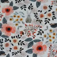 weißer Jersey mit zarten Rosen Tieren Hase Igel Romantic Blossom 50 x 150 cm Nähen Stoff Bild 1