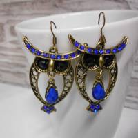 Eulen Eule bronze Ohrhänger mit blauen Steinen Ohrringe Bild 1