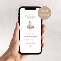 Digital | Einladung | Taufe Schiff Segelboot | Beige | Personalisiert | Zum Versenden per Whatsapp Bild 1