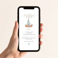 Digital | Einladung | Taufe Schiff Segelboot | Beige | Personalisiert | Zum Versenden per Whatsapp Bild 2