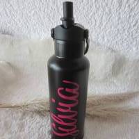 Doppelwandige schwarze Isolierflasche mit Strohhalm, 500 ml Bild 1