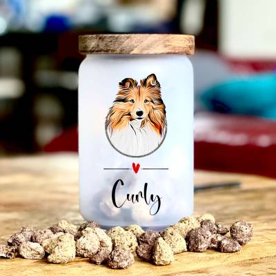 Glas Leckerlidose 'Sheltie' mit Namen 700 ml