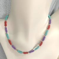 Kurze Perlenkette, Glasperlen, Roncailles - Türkis, Flieder, Koralle Bild 1