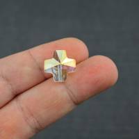 2 galvanisierte halb plattierte Glasperlen gelblich facettiert Kreuz DIY 14mm Bild 2