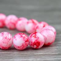 10 lackierte Glasperlen Perlen marmoriert DIY Basteln rund Kugel pink rosa 12mm Bild 1