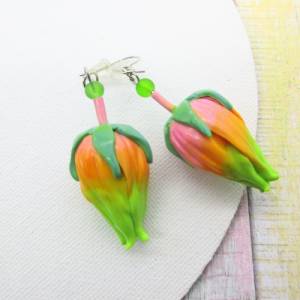 Rosa Ohrringe, Blumen Ohrringe, Lange Multicolor Ohrringe, Polymer Clay Ohrringe. Sommer Ohrringe, Geschenk für Frau Bild 7