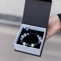 Herren Armband aus Edelsteinen Turmalin Mondstein Hämatit mit Knotenverschluss, Makramee Armband, 10 mm Bild 4