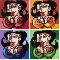 Klausewitz Original Acrylgemälde Leinwand Keilrahmen Picasso Style Erotic Art 6 - 4 Bilder á 20 x 20 cm Bild 1