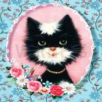 Jersey Panel mit niedlicher Katze ca. 100 x 145 cm  Hippie Style Fiona Hewitt Bild 1