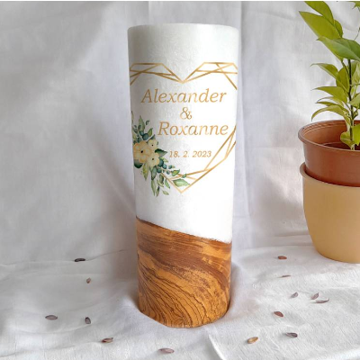 Hochzeitskerze Geometric Hearts - Holzkerze