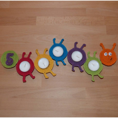 Häkelanleitung Geburtstagsraupe für Teelichter, pdf-Datei