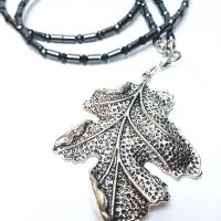 Halskette mit XXL Blatt Natur Anhänger Perlen Kette Perlenkette selbstgemacht Halskette lang Angel Bild 1
