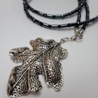 Halskette mit XXL Blatt Natur Anhänger Perlen Kette Perlenkette selbstgemacht Halskette lang Angel Bild 2