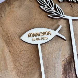 Caketopper zur Taufe / Kommunion / Konfirmation / Geburtstag / Kuchendeko personalisiert mit Namen / Fisch mit Datum Bild 3