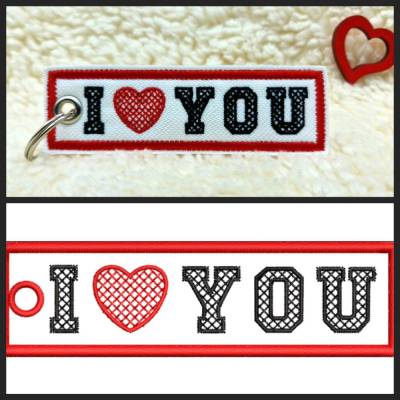 Stickdatei ITH Schlüsselanhänger "I love you" für den 10x10cm Rahmen inkl. Freebie "Herz"