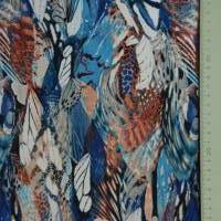 Viskose-Jersey mit Federn Flügel blau und marsalarot 50 x 145 cm Nähen Stoff Bild 5