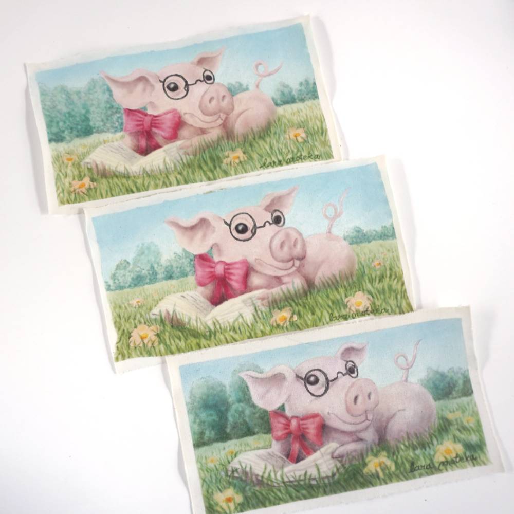 Stoffapplikation süße Schweinchen für selbst nähen, Unikate Stoffbild für Etui oder Mäppchen Bild 1