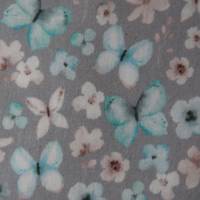 Baumwollstoff mit Schmetterlingen und Blumen jeansblau hellgrau 50 x 150 cm Bild 3