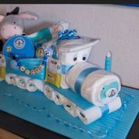 Windeltorte Eisenbahn Zug Junge Baby Windelgeschenk Geburt Taufe Mitbringsel Bild 1