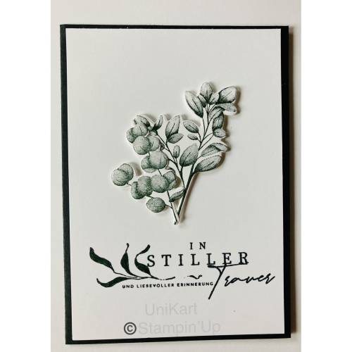 Beileidskarte Kondolenzkarte Trauerkarte mit Grußtext Handgefertigt in Weiß-Schwarz-Grün