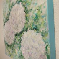 WEISSE HORTENSIEN 29cm x 29cm auf Galeriekeilrahmen - gemaltes Blumenbild auf Leinwand Bild 6