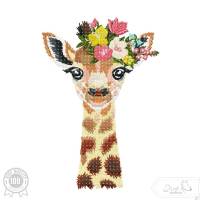 Giraffe mit Blumen, Boho Stil, Zauberhafte Stickdatei von Stickzebra Bild 1